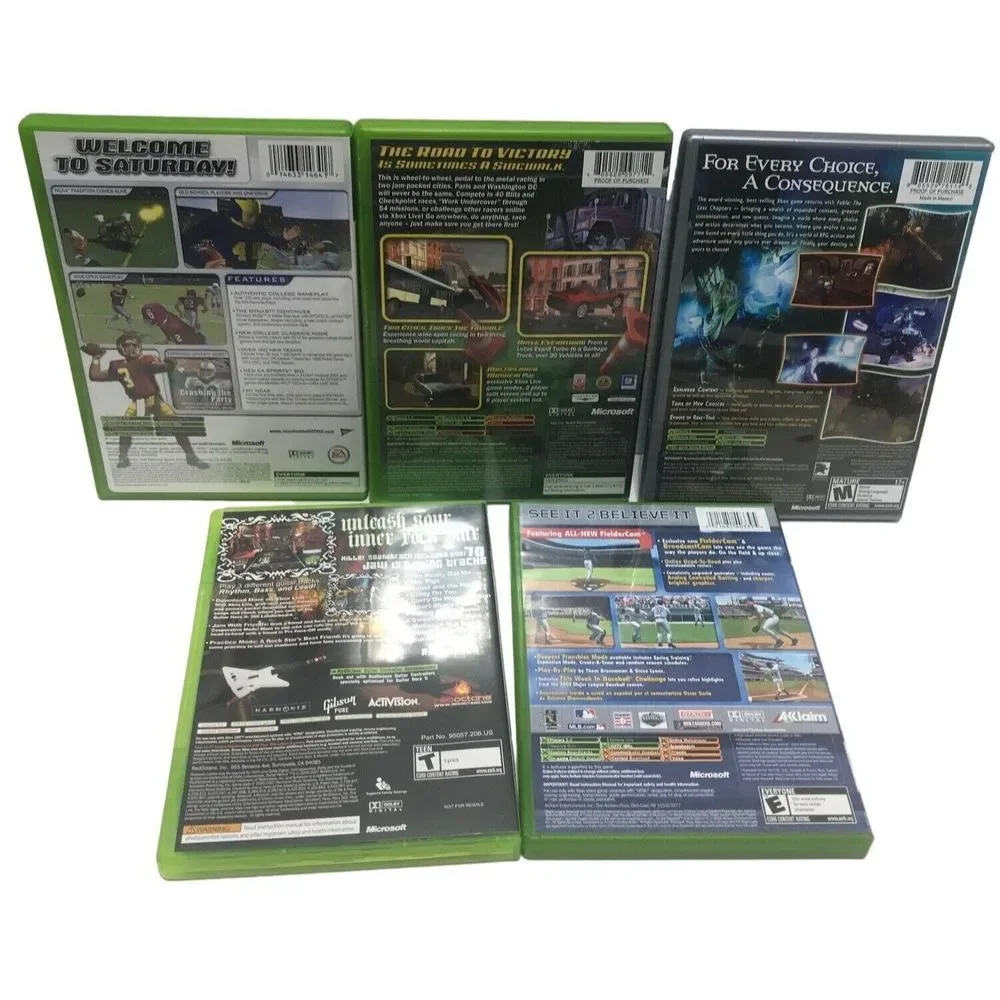 XBox Xbox360 Lot of 5 Random Games Untested Baseball Football Cars Fable Guitar‎